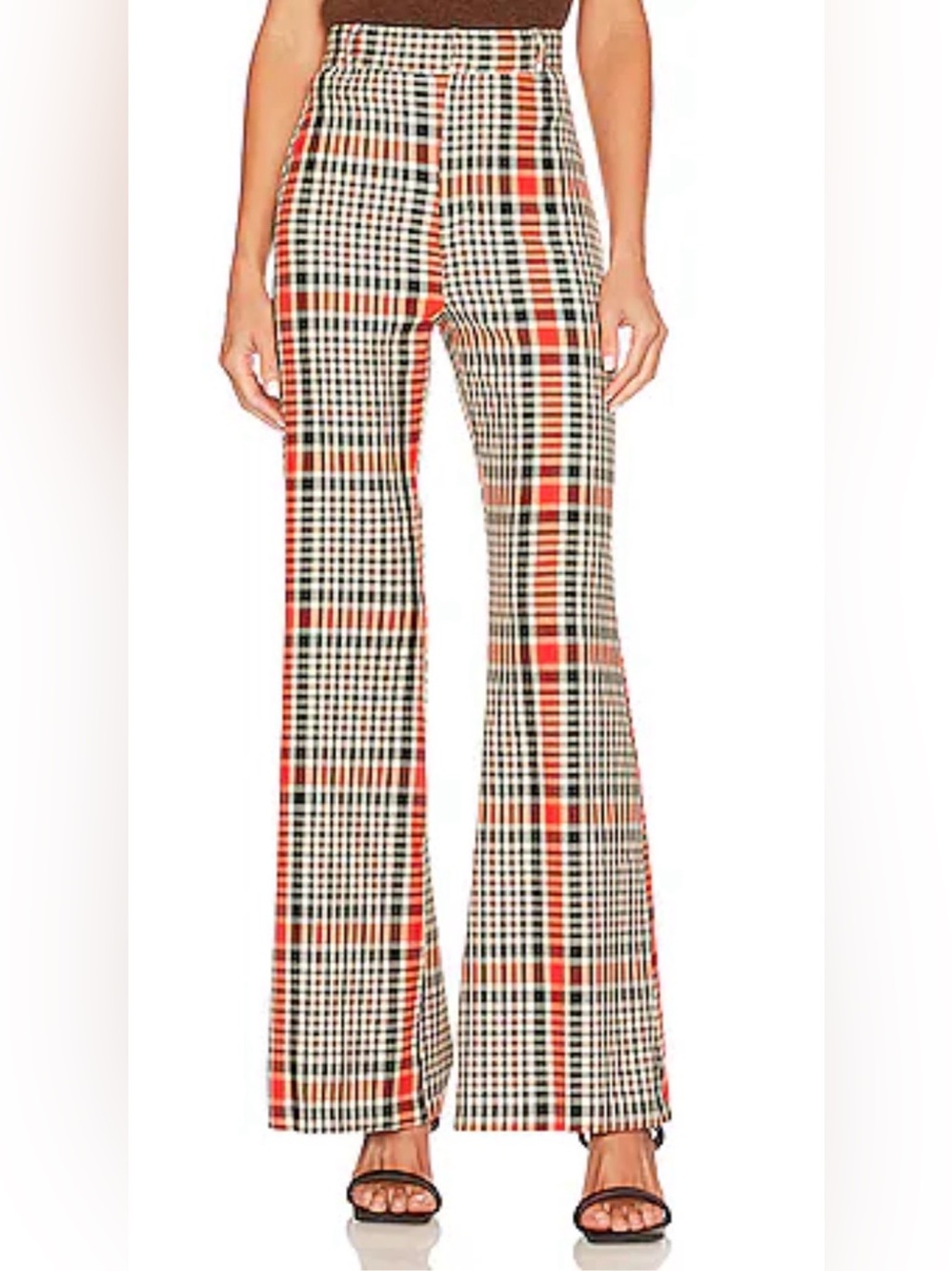 Free People Jules Plaid Pants Rust Orange Black Wide Leg Size 8